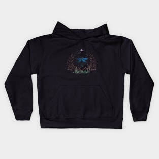 Dragonfly with mushrooms and flowers Kids Hoodie